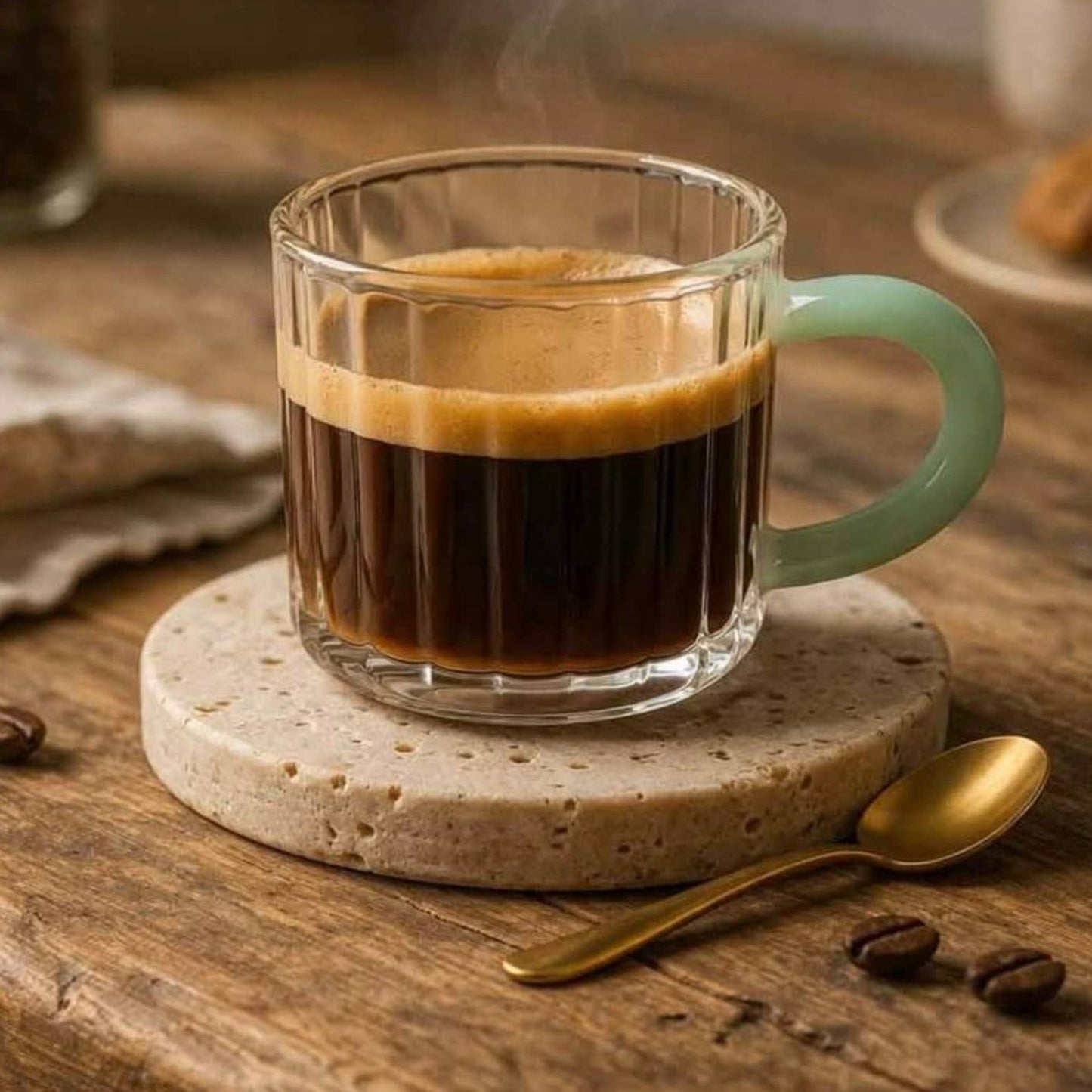 مج قهوة فردي زجاج بيد ملونة